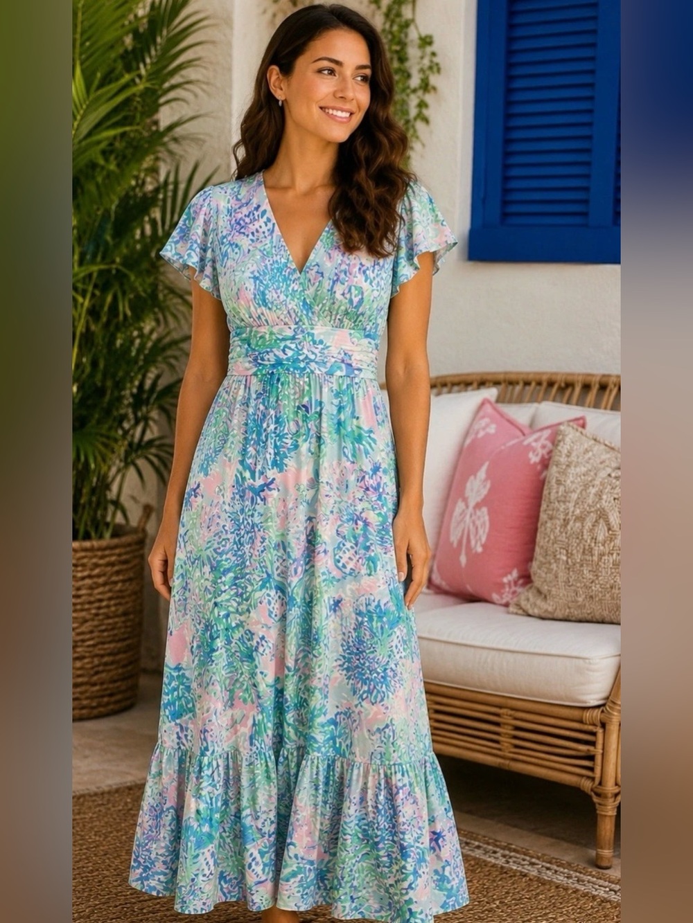 Lilly Pulitzer Jessi midi dress - Craysea
Pastel Floral V-Neck flutter sleeve